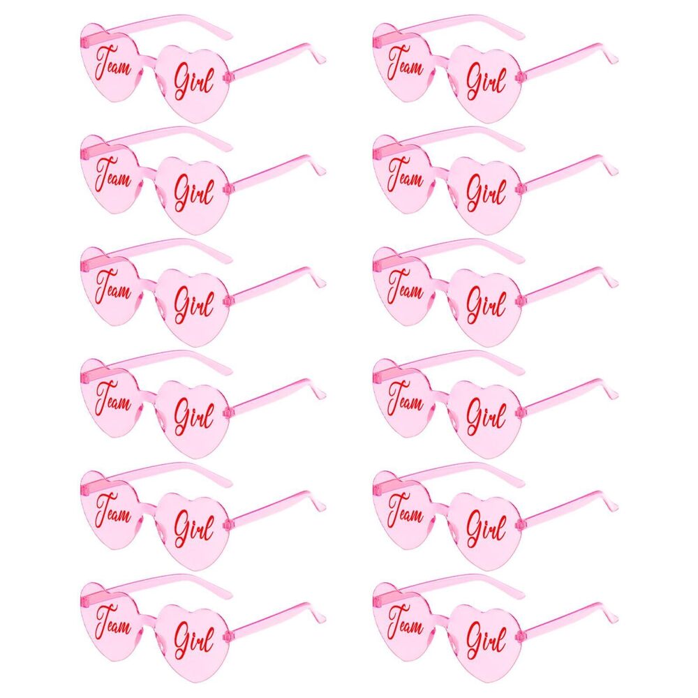 6802 12 Pack Pink Team Girl Gender Reveal Glasses Bulk Fun Heart Sunglasses